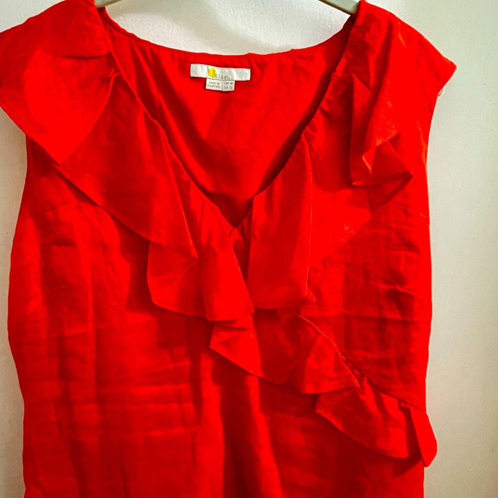NWOT Boden Red Linen Ruffle Blouse